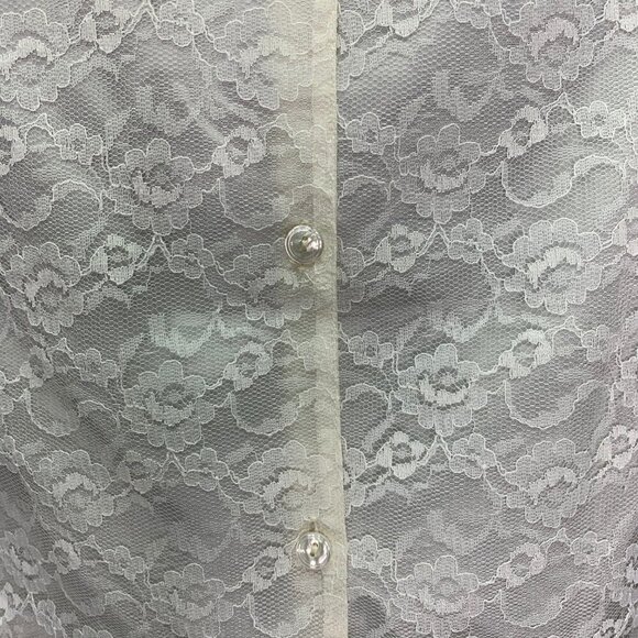 Belita Classic Vintage Crop Blouse Sheer Lace Overlay White Euro 38 - Picture 6 of 8